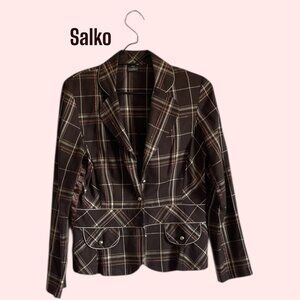 Vintage Salko Brown Checkered Summer Jacket EU 38 Women Light Unlined